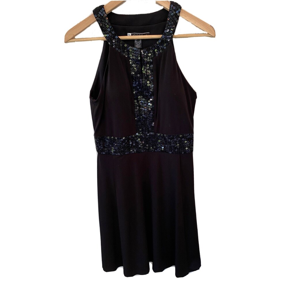 JS BOUTIQUE Sz 6P Black Dress Knit Sequins Sleeveless Cocktail